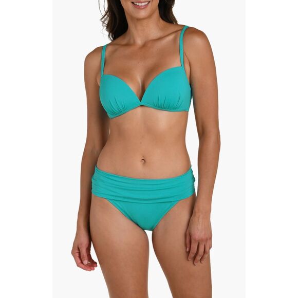 NWT La Blanca Island Goddess Shirred Band Hipster Bikini Bottoms in Calypso Sz 6 - Picture 2 of 10